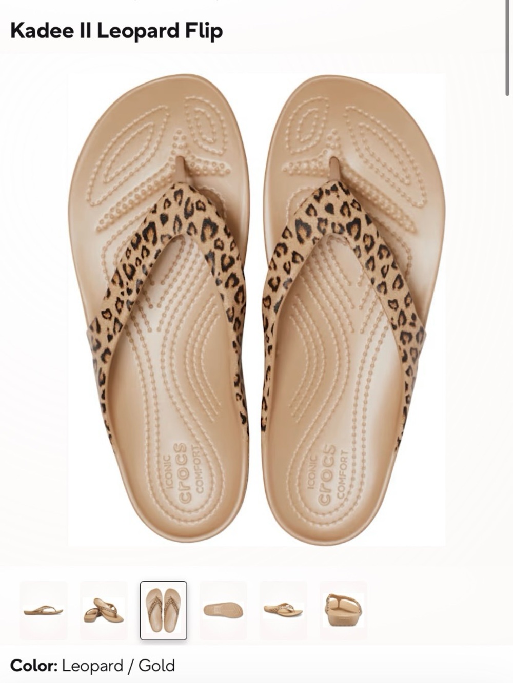 CROCS Leopard Strap Flip Flop in Gold